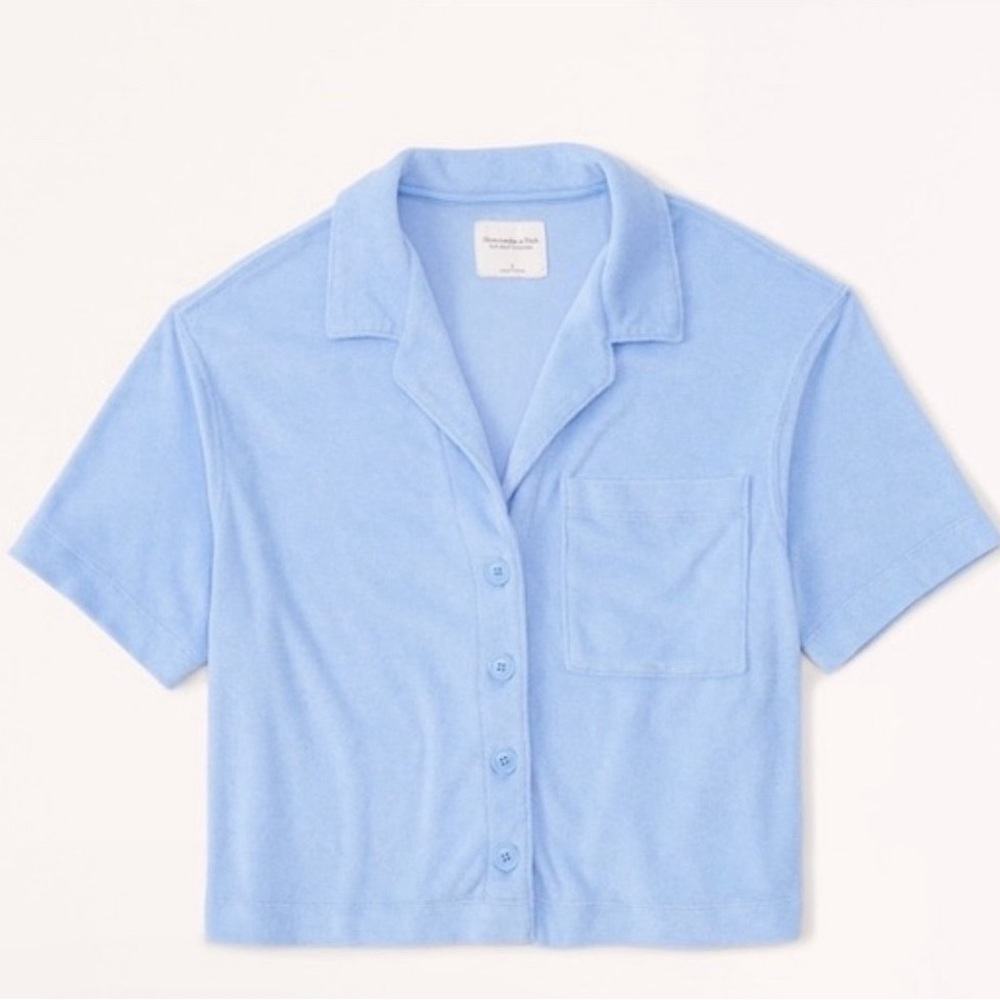 Abercrombie & Fitch Soft Collection Terry Cloth Feel Blue Button Up Shirt Small